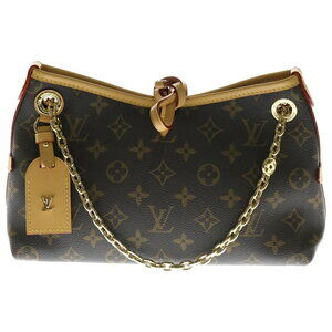 Louis Vuitton Monogram Carryall Leather Chain Shoulder Bag Brown